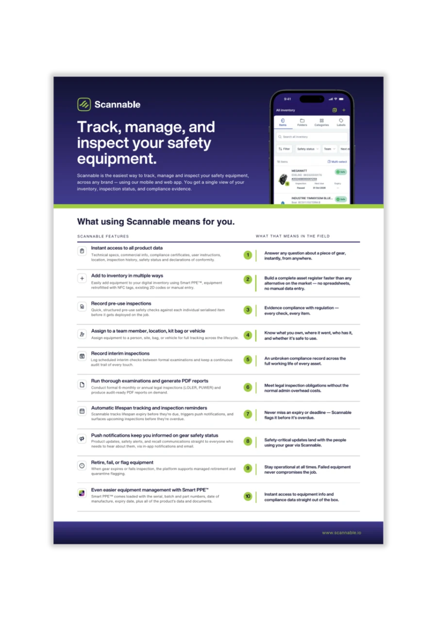 A4 Scannable explainer — Track, manage, and inspect your safety equipment